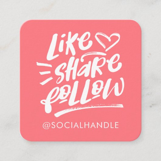 Like共有後を追ブラシ文字コーラルソーシャルメディア スクエア名刺 (正面)
