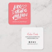 Like共有後を追ブラシ文字コーラルソーシャルメディア スクエア名刺 (正面/裏面)