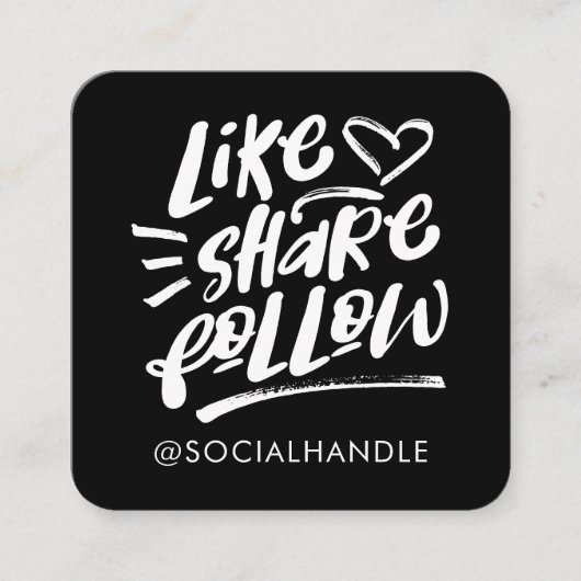 Like共有後を追ブラシScript Black Social Media スクエア名刺 (正面)