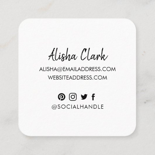 Like共有後を追ブラシScript Black Social Media スクエア名刺 (裏面)