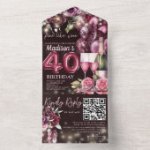 Like 素晴らし Wine 40th Birthday Rsvp QRコード オールインワン招待状 (内側)