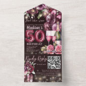 Like 素晴らし Wine 50th誕生日Rsvp QRコード オールインワン招待状 (内側)