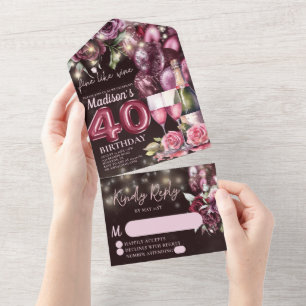 Like 素晴らし Wine Luxury 40th Birthday Rsvp オールインワン招待状