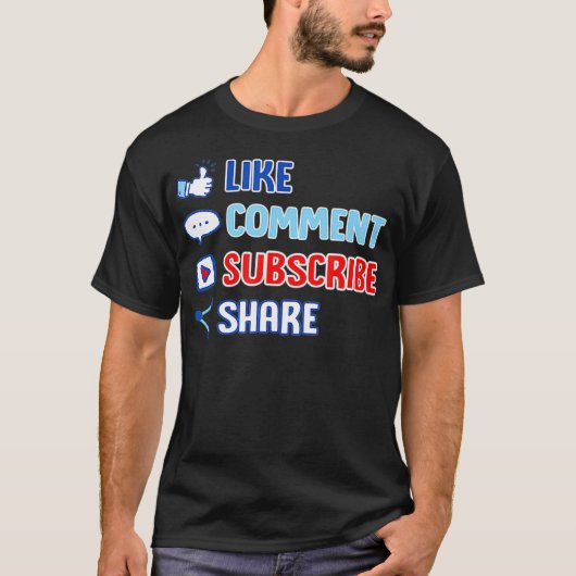 Like Comment Subscribe Cute Vlogger Streamer Gift  Tシャツ (正面)