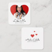Like Me白い写真ハートフレームガーリーソーシャルメディア スクエア名刺 (正面/裏面)