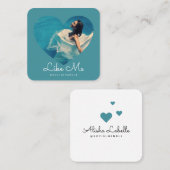 Like Me Blue Photoハートフレームガーリーソーシャルメディア スクエア名刺 (正面/裏面)