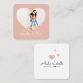 Like Me Pinkフォトハートフレームガーリーソーシャルメディア スクエア名刺 (正面/裏面)