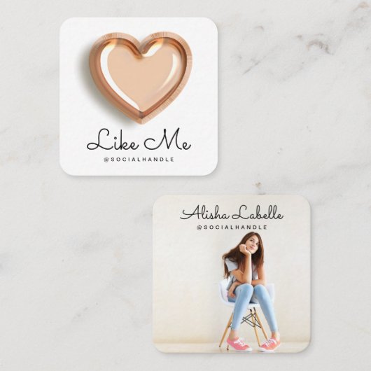Like Me Pink Balloonハートガーリーソーシャルメディア スクエア名刺 (正面/裏面)
