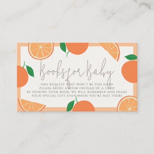 Lilかわいこちゃんモダンオレンジ赤ちゃんシャワーブックリクエスト エンクロージャーカード (正面)