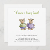 Lilくま · ベビーは緑及び紫色を結び付けます 招待状 (正面/裏面)