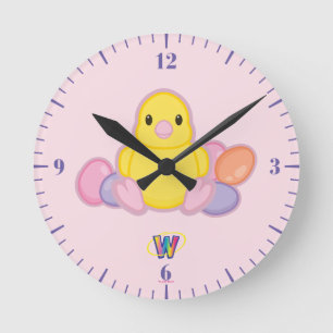Lilの春のひよこパターン ラウンド壁時計
