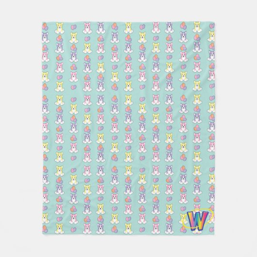 Lilの春のコーギーパターン フリースブランケット (正面)