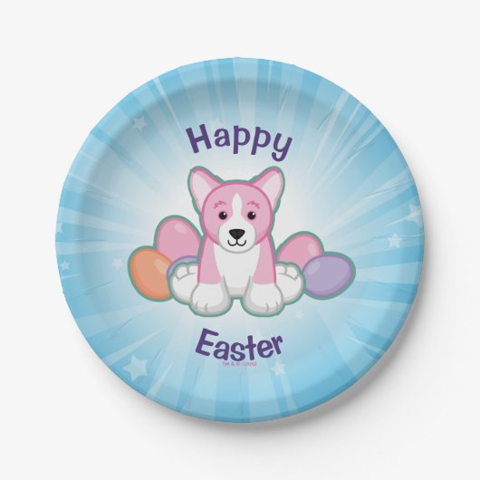 Lilの春のコーギーパターン ペーパープレート (正面)
