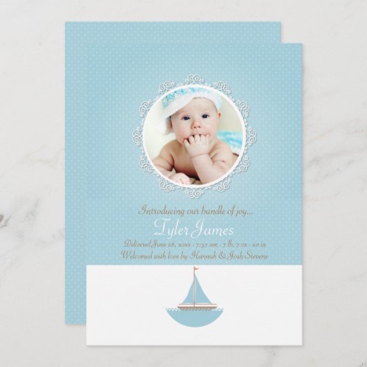 Lilの船員の写真の誕生の発表 案内状 (正面/裏面)