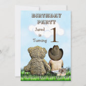 Lil'カウボーイとテディベアの最初の誕生日パーティー 招待状 (正面)