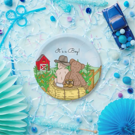 Lil'カウボーイとテディベア赤ちゃんシャワー ペーパープレート (パーティー)