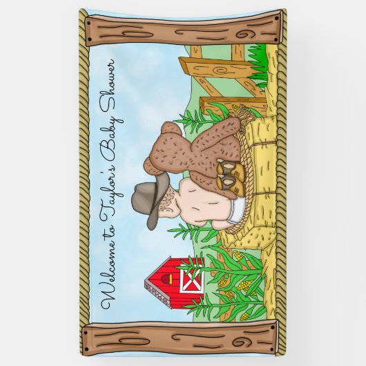 Lil'カウボーイとテディベア赤ちゃんシャワー 横断幕 (縦)