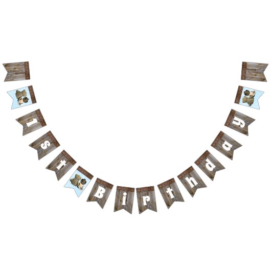 Lil'カウボーイとテディベア1st誕生日パーティー バンティングフラッグ (全)