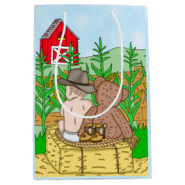 Lil'カウボーイとTeddy Bear Boy's Baby Shower ミディアムペーパーバッグ