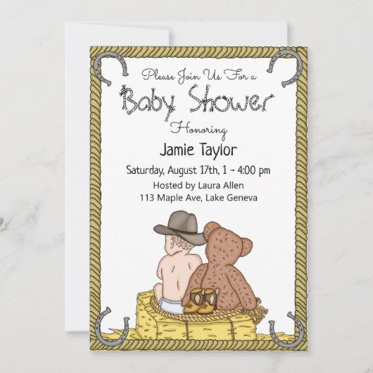 Lil'カウボーイとTeddy Bear Boy's Baby Shower 招待状 (正面)