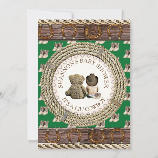 Lil'カウボーイカントリー素朴とウェスタンベビーシャワー 招待状 (正面)