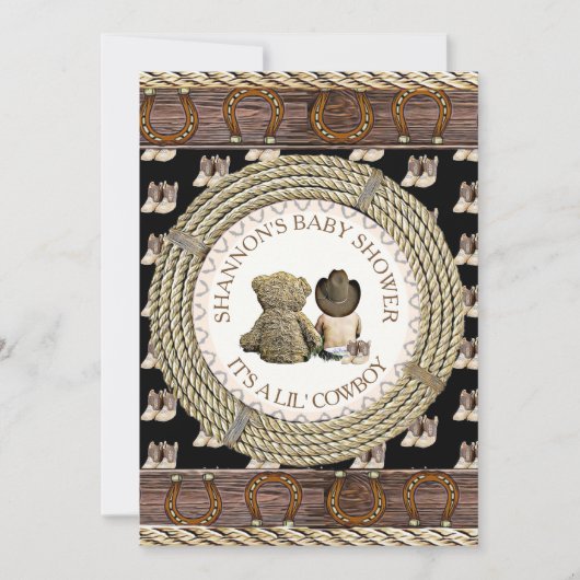 Lil'カウボーイカントリー素朴とウェスタンベビーシャワー 招待状 (正面)