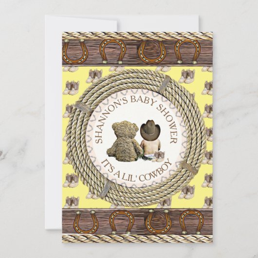 Lil'カウボーイカントリー素朴とウェスタンベビーシャワー 招待状 (正面)