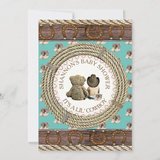 Lil'カウボーイカントリー素朴とウェスタンベビーシャワー 招待状 (正面)