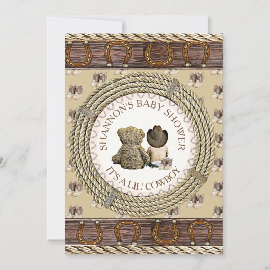 Lil'カウボーイカントリー素朴とウェスタンベビーシャワー 招待状 (正面)