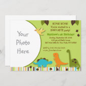 Lilディーノの恐竜の男の子の写真の誕生日の招待状 招待状 (正面/裏面)