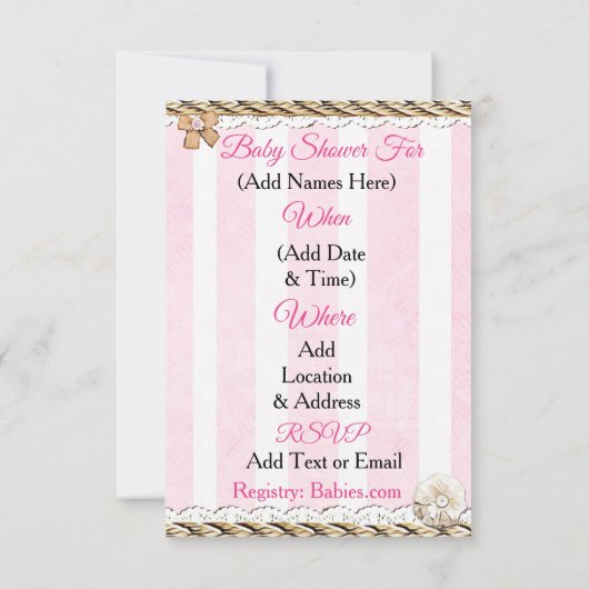 Lil'女性のカーボーイガールカントリーとウェスタンベビーシャワー 招待状 (裏面)