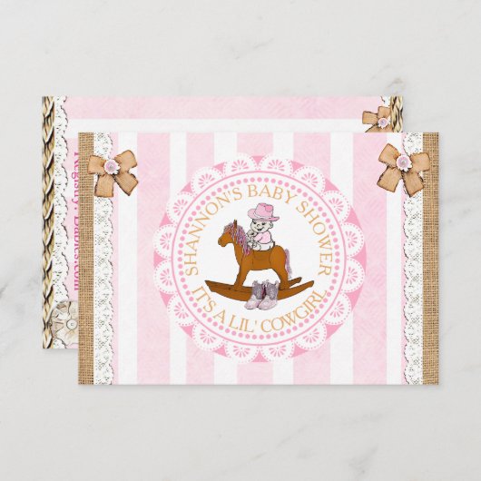 Lil'女性のカーボーイガールカントリーとウェスタンベビーシャワー 招待状 (正面/裏面)