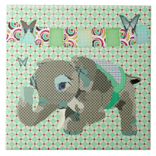 Lil幸運な象の緑のタイル タイル (正面)