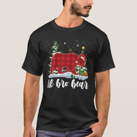 LIL BRO BEAR子供たち赤い格子模様クリスマスパジャマスープ Tシャツ (正面)