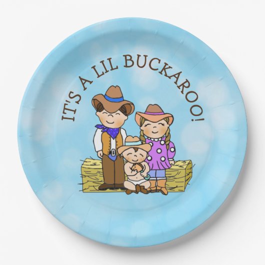 Lil Buckaroo Cowboyをテーマにしたベビーシャワー ペーパープレート (正面)