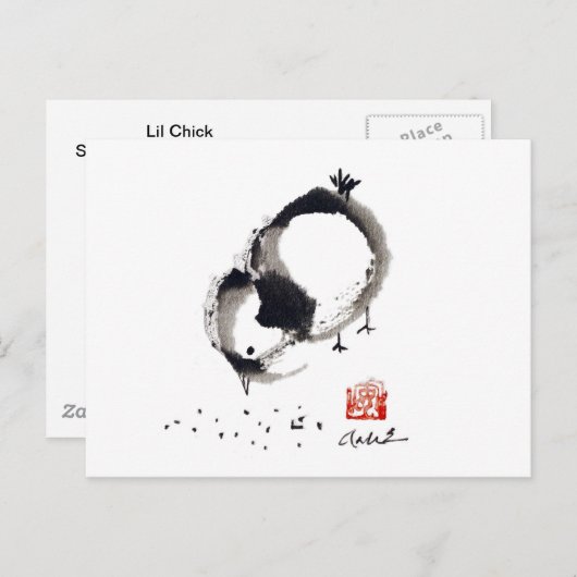 Lil Chick、Sumi-e by Andrea Erickson ポストカード (正面/裏面)