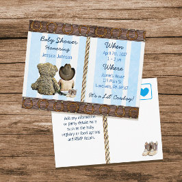 Lil Cowboy男の赤ちゃんとTeddy Bear Baby Shower Inv インビテーションポストカード