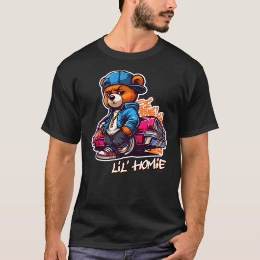 LIL HOMIE Shirt Cute Teddy Bear Hip Hop Lowrider C Tシャツ (正面)