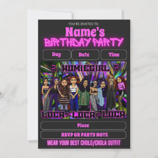 Lil Homies Chicanas Party Invitation 90s Theme 招待状