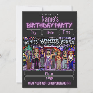 Lil Homies Chicanas Party Invitation 90s Theme 招待状
