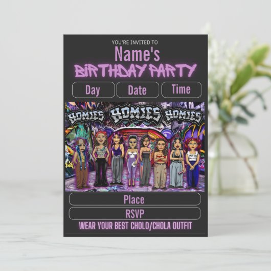 Lil Homies Chicanas Party Invitation 90s Theme 招待状 (スタンド正面)