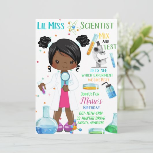 Lil Miss Scientist Birthday Invitation Card (スタンド正面)