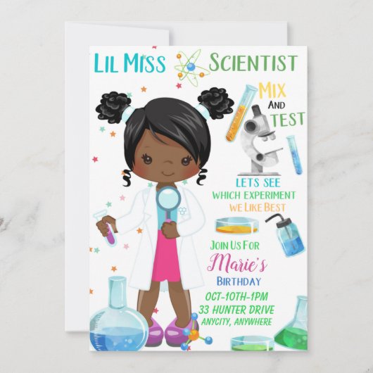 Lil Miss Scientist Birthday Invitation Card (正面)