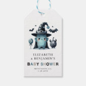 Lil' Monster Fall Halloween Blue Coed Baby Shower ギフトタグ (正面)
