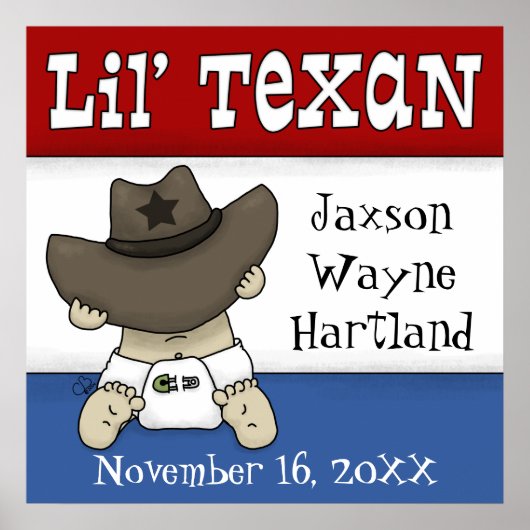 Lil' Texan名パーソナライズされた前と誕生日 ポスター (正面)