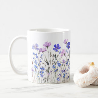 Lila Aquarell Blumenwiese Keramiktasse コーヒーマグカップ