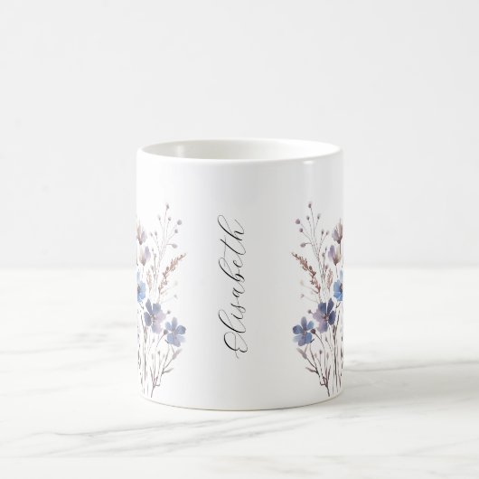 Lila Aquarell Wildblumen Tasse mit Namen コーヒーマグカップ (中央)