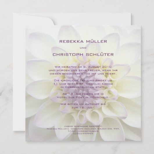 Lila Dahlie • Hochzeits-Einladung 招待状 (裏面)