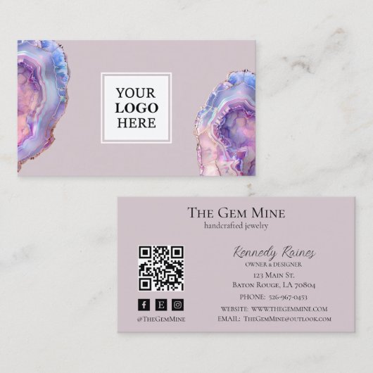 Lilac Agate Geode Business Card 名刺 (正面/裏面)
