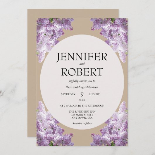 Lilac and Beige Wedding 招待状 (正面/裏面)